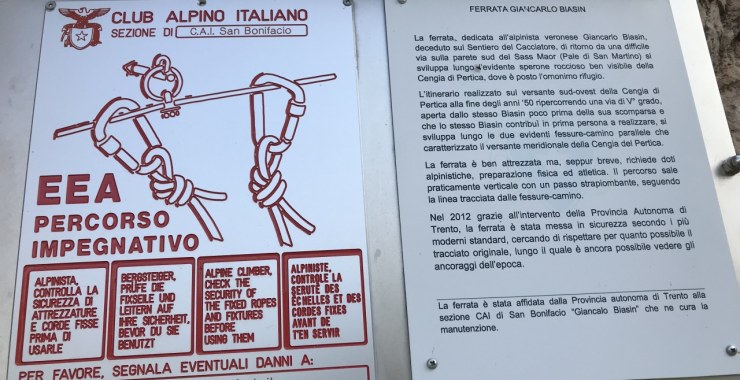 Informazioni ferrata Giancarlo Biasin